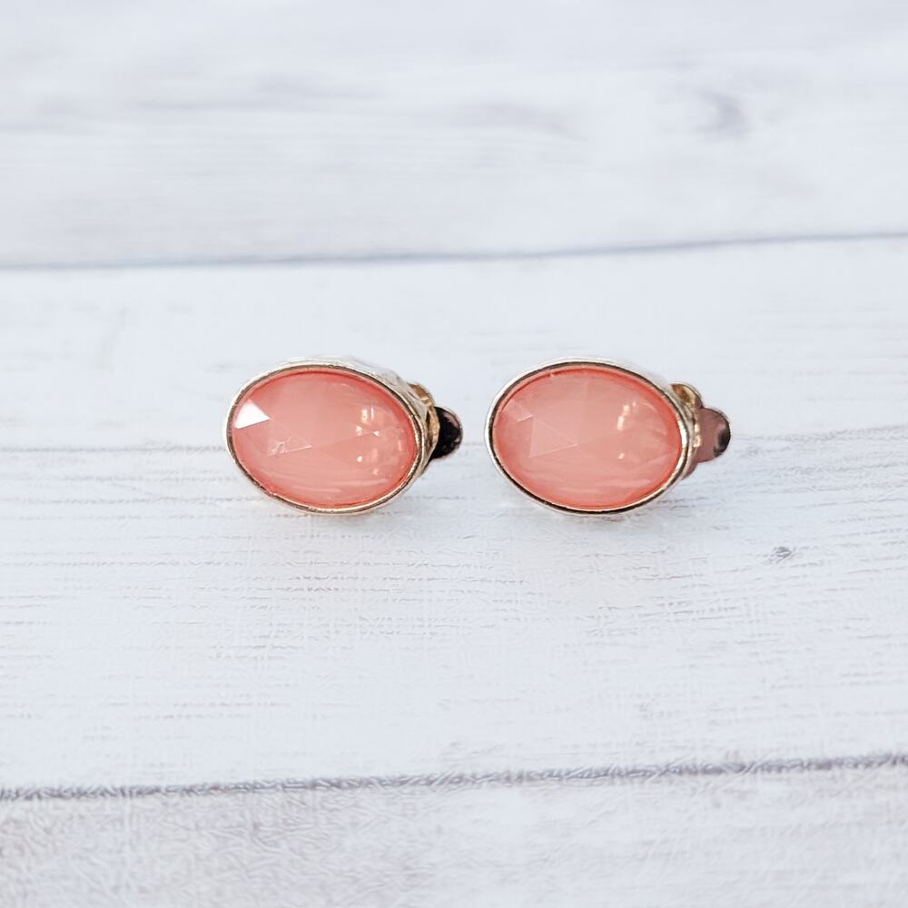 Vintage Clip On Earrings Elegant Peach Gem with Gold Tone Halo